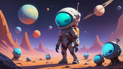 Naklejka premium blip the space explorer an alien exploring different p game concept cartoon