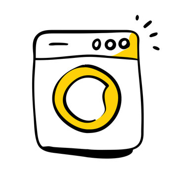 recommend clip art:  a washing machine features bold black outlines and vibrant yellow accents