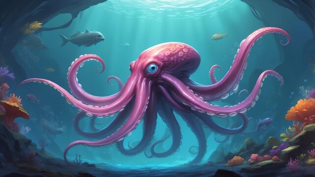kara the kindhearted kraken a giant squid with a gentl game concept cartoon