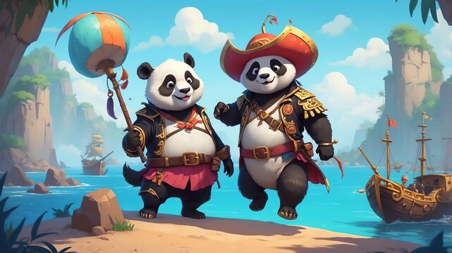 polly the pirate panda a panda who sails the seven sea game concept cartoon