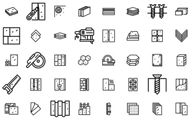 A Collection Of Drywall Icons Web Header Banner Design Containing Home,Building,Drywall,Wall,House Vector Icon Set Linear Pictogram Pack