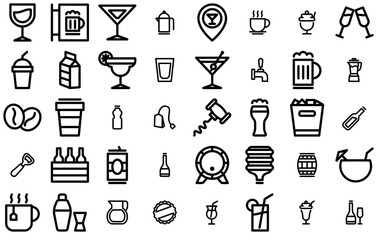 Mega Set Of Vector Drinks Isolated Silhouette Solid Icons With Drink,Celebration,Glass,Beer,Drinks Infographic Simple Vector Illustration Logo