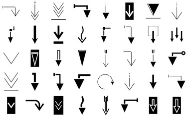 Set Of Down Arrow Icons Silhouette Vector Logo Design Containing Download,Loss,Down,Fall,Save Stroke Icon Collection. Vector Illustration