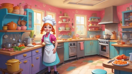 tilly the tiny chef a miniature chef in a dollhouse ki game concept cartoon