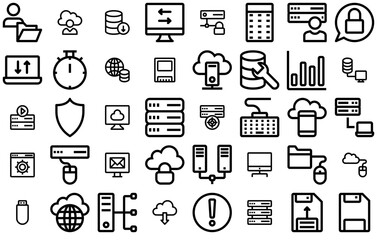Set Of Linear Database And Server Pixel Prefect Isolated Silhouette Solid Icons With Server,Connection,Database,Network,Storage Vector Icons Illustration Collection