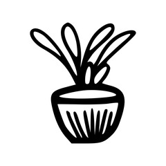 Plant in pot vector illustration, line design icon editable outline