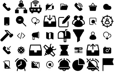 Mega Set Of Vector Creatype User Interface 2020 Glyph Icons Web Header Banner Design Containing User-Interface,Mail,Server,Cloud,Phone Solid Icon Collection. Vector Illustration