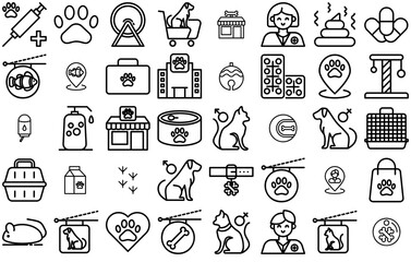 Set Of Creatype Pet Shop Outline Icons Collection Isolated Silhouette Solid Icons Including Cat,Pet,Dog,Animal,Paw Vector Icon Set Linear Pictogram Pack