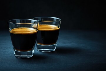 Two Glasses of Espresso on a Dark Surface