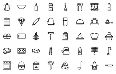 Set Of Linear Cooking Vector Symbols Apps, Websites Ui Designs Suitable For Kitchenware,Food,Utensil,Cooking,Kitchen Vector Icon Set Linear Pictogram Pack