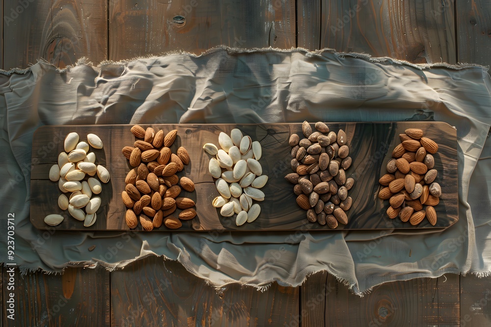 Poster assortment of nuts on wooden board