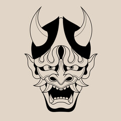 Hand drawn traditional tattoo of a Japanese oni mask outline 18