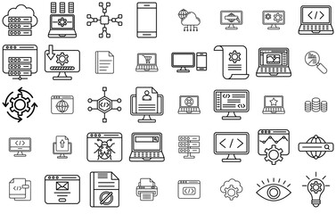 Set Of Linear Computer Programming Icons Silhouette Vector Logo Design Containing Data,Application,Computer,Laptop,Coding Solid Icon Collection. Vector Illustration