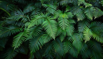 Texture, fern leaves in dark background in the jungle. Dark dark green fern le, generative IA