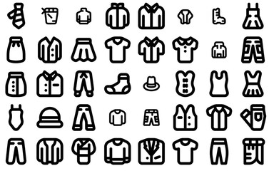 Set Of Linear Clothes Vector Symbols Apps, Websites Ui Designs Suitable For Clothes,Fashion,Wear,Pants,Womenswear Simple Black Style Symbol Sign For Apps And Website, Vector Illustration