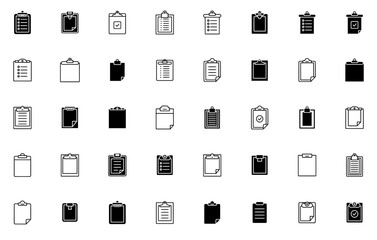 Set Of Clipboard Icons Collection Isolated Silhouette Solid Icons Including Document,Clipboard,Form,Paper,Office Set Vector Flat Line Icons