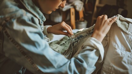 Mending a shirt highlights sustainable fashion, reduces waste, and encourages mindful consumption.