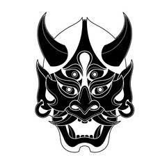 Hand drawn traditional tattoo of a Japanese oni mask silhouette 16