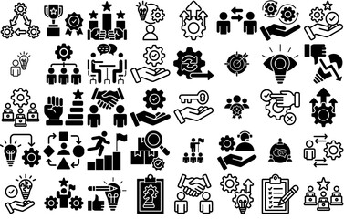 A Collection Of Change Management Isolated Silhouette Solid Icons With Hand,Team,Business,Process,Idea Vector Icon Set Linear Pictogram Pack