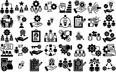 Set Of Linear Change Management Icons Silhouette Vector Logo Design Containing Business,Process,Hand,Idea,Team Set Vector Flat Line Icons