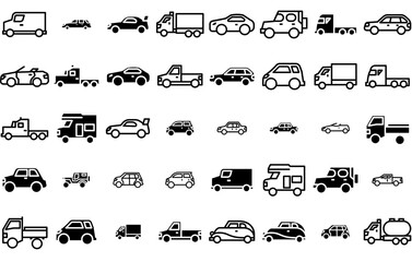 Set Of Car Collection Vector Symbols Apps, Websites Ui Designs Suitable For Vehicle,Truck,Automobile,Car,Transport Solid Icon Collection. Vector Illustration