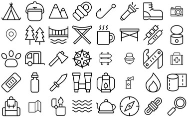 Set Of Camping_Medium Isolated Silhouette Solid Icons With Drink,Direction,Portable,Navigation,Gps Business Infographic Elements Logo Vector Illustration