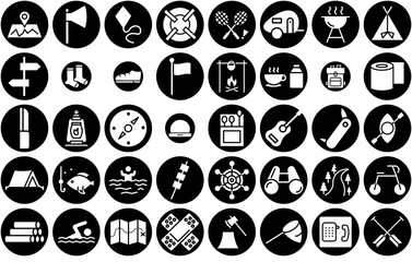 Mega Set Of Vector Camping Blackfill Minusfront Icons Collection Isolated Silhouette Solid Icons Including Camping,Outdoor,Camp,Navigation,Barbecue Vector Icon Set Linear Pictogram Pack