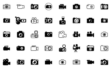 Mega Set Of Vector Camera Isolated Silhouette Solid Icons With Image,Picture,Photo,Video,Camera Business Infographic Elements Logo Vector Illustration