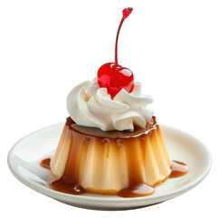PNG Caramel flan with whipped cream