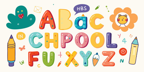 Doodle children font, cartoon funny alphabet, vector hand drawn scribble kid numbers, blobs. School wax crayon abc cute kindergarten handwriting letters, abstract shapes. Color pencil children font