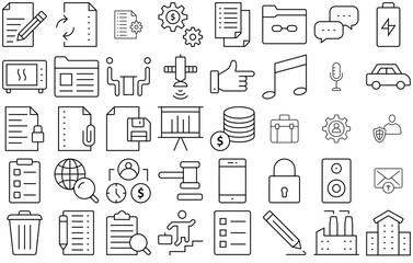 Set Of Linear Business Thin Line Icons Icons Web Header Banner Design Containing Business,Format,Paper,Document,File Solid Icon Collection. Vector Illustration