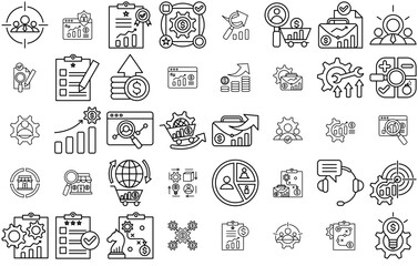 Set Of Business Research Icons Silhouette Vector Logo Design Containing Research,Business,Data,Analysis,Growth Vector Icon Set Linear Pictogram Pack