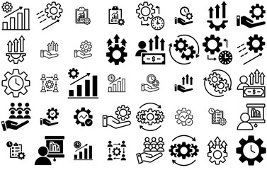 Set Of Linear Business Productivity Icons Web Header Banner Design Containing Management,Productivity,Business-And-Finance,Development,Efficiency Stroke Icon Collection. Vector Illustration