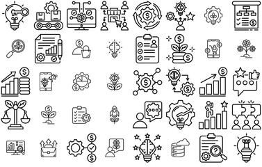 Set Of Linear Business Development Vector Symbols Apps, Websites Ui Designs Suitable For Innovation,Business,Creativity,Idea,Development Solid Icon Collection. Vector Illustration