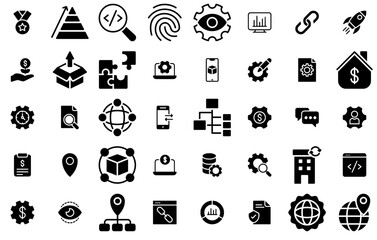 A Collection Of Business Development K Lineglyph Isolated Silhouette Solid Icons With Setting,Business,Dollar,Management,Development Vector Icon Set Linear Pictogram Pack