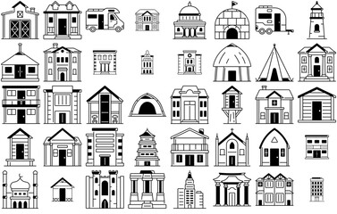 A Collection Of Buildings Icons Collection Isolated Silhouette Solid Icons Including House,Building,Property,Hotel,Residential Business Infographic Elements Logo Vector Illustration
