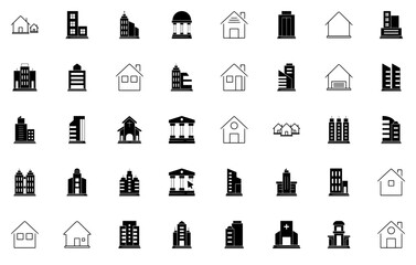Set Of Buildings Icons Collection Isolated Silhouette Solid Icons Including Home,Building,Property,Tower,Architecture Stroke Icon Collection. Vector Illustration