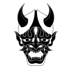 Hand drawn traditional tattoo of a Japanese oni mask silhouette 18