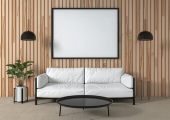 mockup of an empty blank white poster on the wall in a large modern open space office, with concrete floors