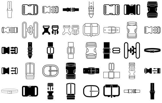 Set Of Buckle Icons Collection Isolated Silhouette Solid Icons Including Belt,Secure,Buckle,Lock,Seatbelt Set Vector Flat Line Icons