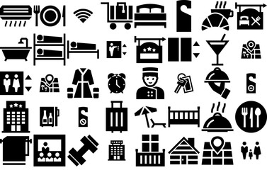 Mega Set Of Vector Bb Hotels Icons Silhouette Vector Logo Design Containing Sign,Star,Hotel-Rating,Map,Hotel Business Infographic Elements Logo Vector Illustration