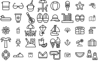 Mega Set Of Vector Beach Isolated Silhouette Solid Icons With Beach,Fashion,Sea,Travel,Summer Business Infographic Elements Logo Vector Illustration