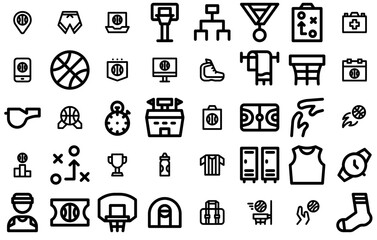Mega Set Of Vector Basketball Line Icons Silhouette Vector Logo Design Containing Basketball,Play,Goal,Sport,Game Set Vector Flat Line Icons