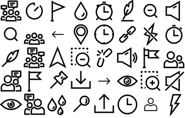 Mega Set Of Vector Basic Ui Icons Icons Collection Isolated Silhouette Solid Icons Including Time,View,Search,Clock,People Set Vector Flat Line Icons