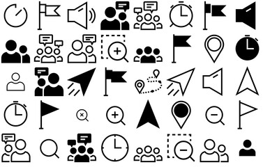 Set Of Linear Basic Ui Icons Icons Collection Isolated Silhouette Solid Icons Including View,Clock,Search,Time,People Simple Black Style Symbol Sign For Apps And Website, Vector Illustration