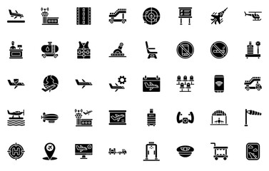 A Collection Of Aviation Icons Web Header Banner Design Containing Transportation,Travel,Airport,Plane,Flight Pictograms And Infographics Design Elements Vector Illustration