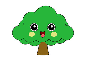 green tree cartoon vector illustration, Elm art