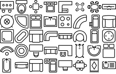 Set Of Linear Architecture Elements Line Icons Icons Web Header Banner Design Containing Sit,Living-Room,Chair,Furniture,Sofa Stroke Icon Collection. Vector Illustration