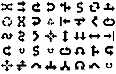 Set Of Arrow Glyph Isolated Silhouette Solid Icons With Sign,Ui,Direction,Arrow,Traffic Set Vector Flat Line Icons