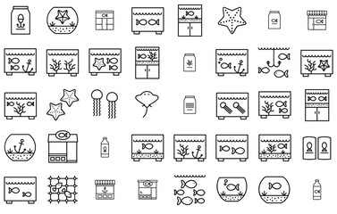 Set Of Aquarium Vector Symbols Apps, Websites Ui Designs Suitable For Fish-Shop,Fish,Aquatic,Aquarium,Marine Infographic Simple Vector Illustration Logo